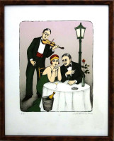 Iva Hüttnerová - Milenci v kavárně - grafika 